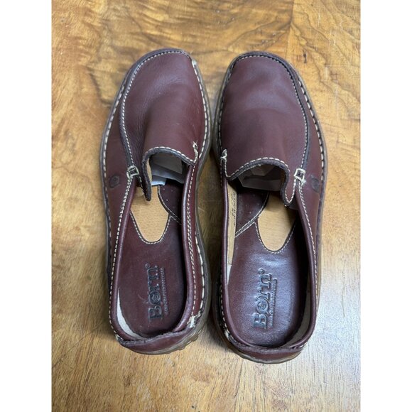 BORN Women's 6.5 EU 7 Leather Driver Mule Clog Loafers Shoes Burgundy Brown - Picture 6 of 8